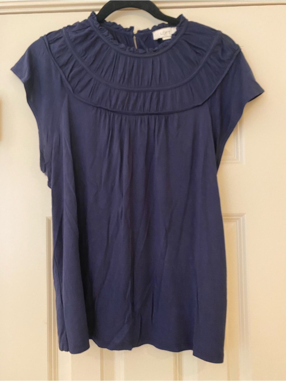 LOFT Outlet Medium Navy Pleated Yoke Cap Sleeve Blouse